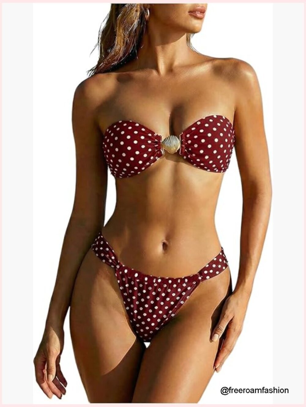 Medium Bikini Set Strapless Bandeau Cheeky Thong Polka Dots Swimwear